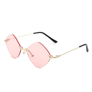 Bluewave - Rimless Retro Round Geometric Frameless Tinted Fashion Sunglasses