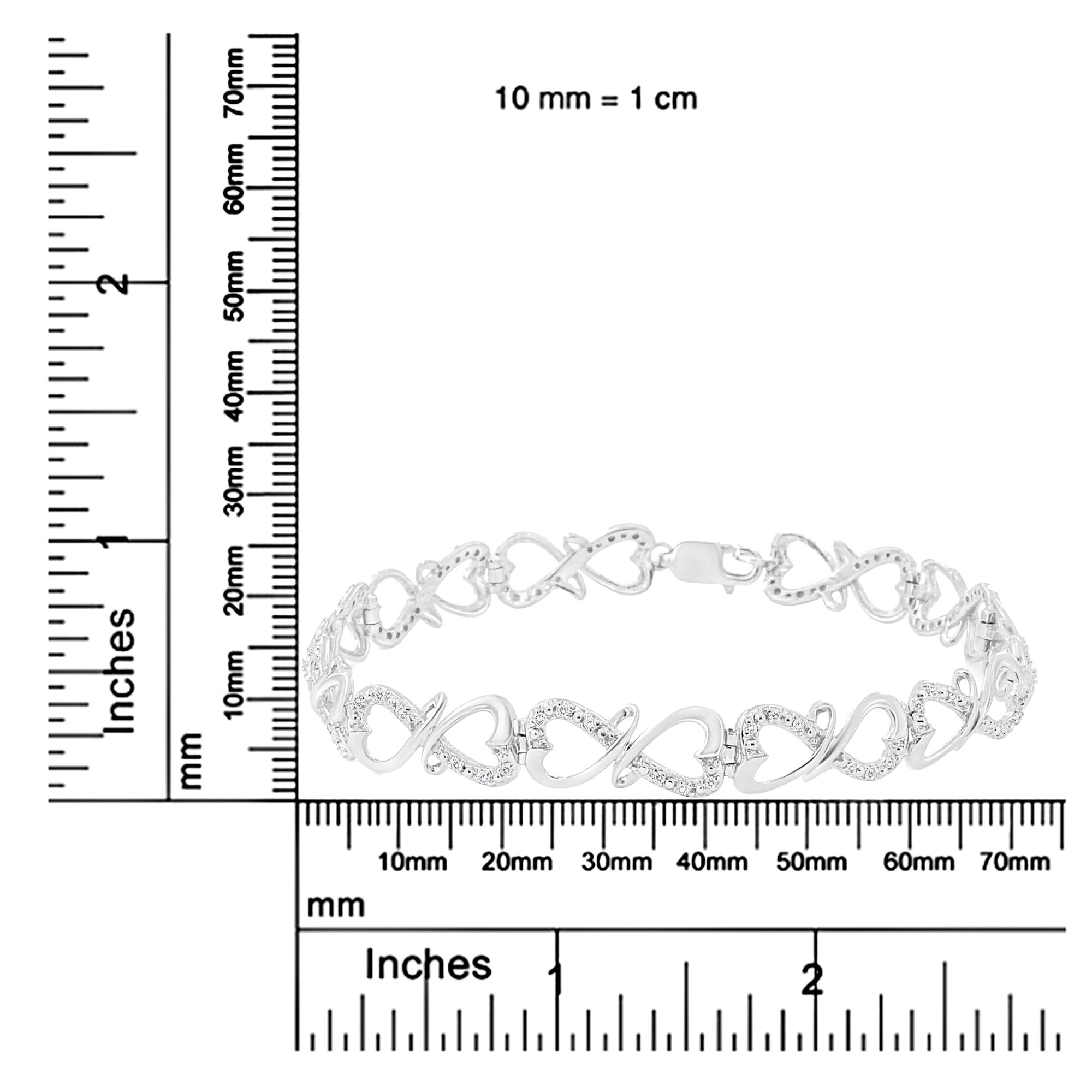 Bracelet infini double cœur en argent sterling 925 avec diamants ronds 1/3 carat au total