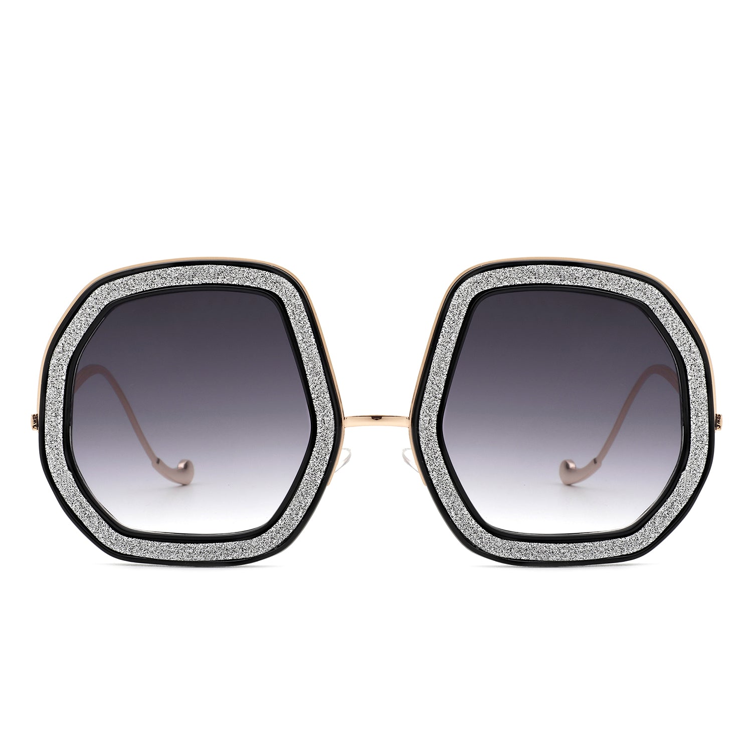 Xanadawn - Women Round Irregular Geometric Glitter Fashion Sunglasses