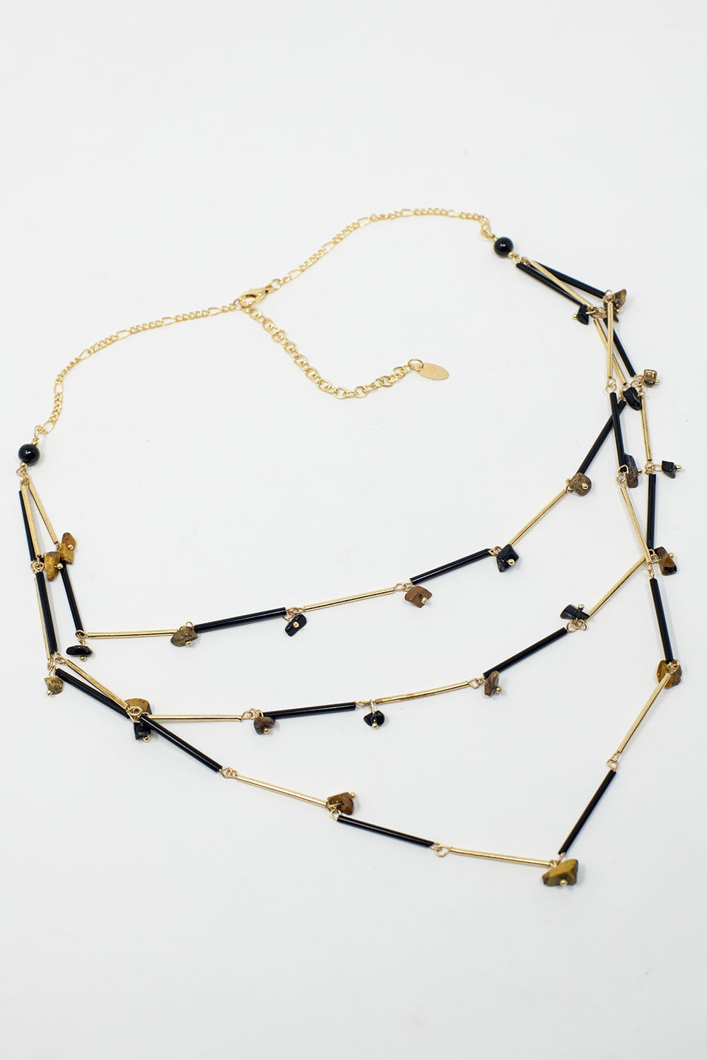 Collier court 3 en 1 avec perles noires et dorées