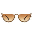 Florinda - Women Half Frame Rhinestone Round Fashion Sunglasses