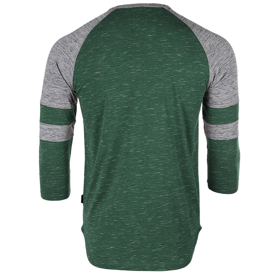 ZIMEGO Men's 3/4 Sleeve GREEN Baseball Football College Raglan Henley