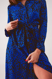 Belted Maxi Shirt Dress in Blue Animal Print