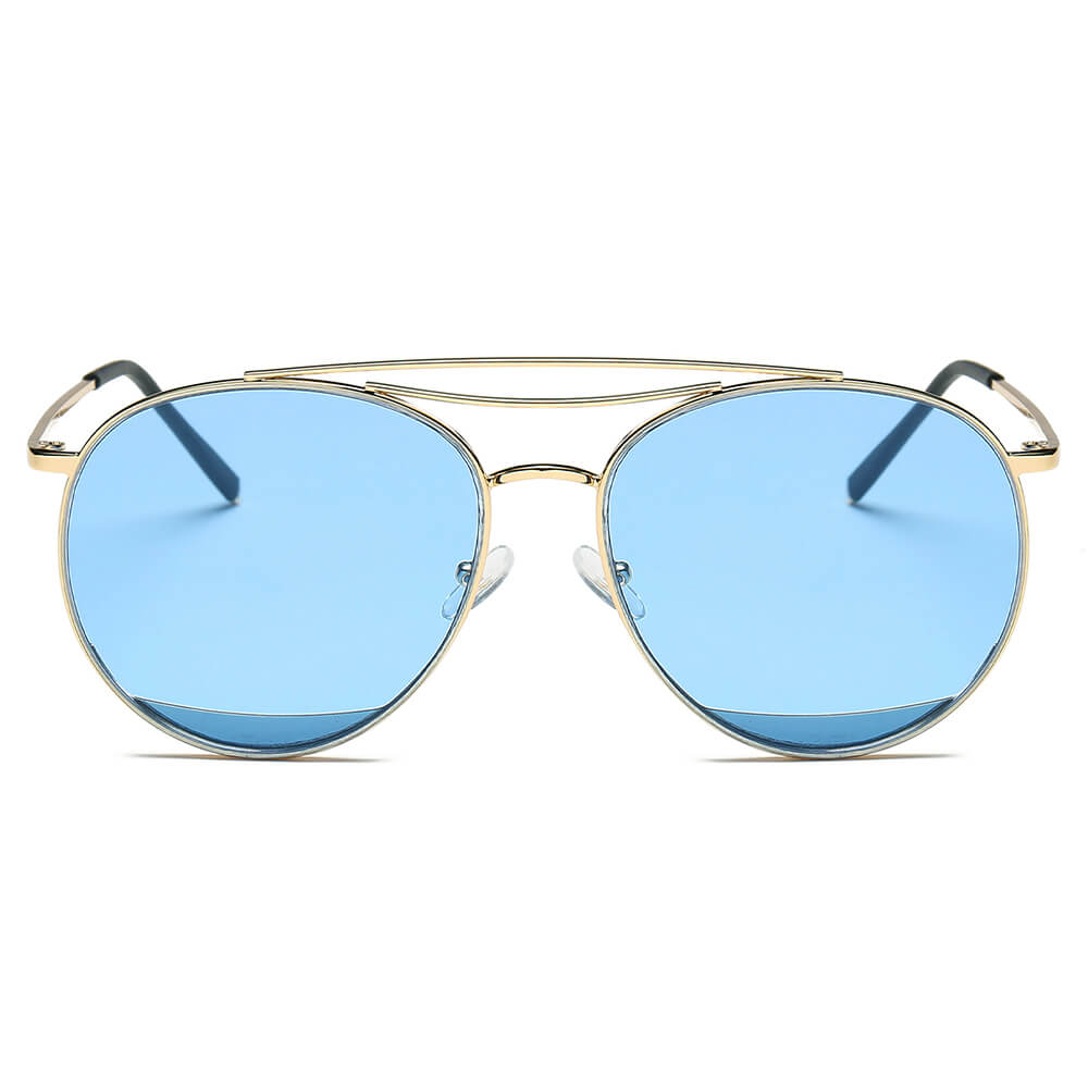 LOWELL | Unisex Round Double Brow Bar Aviator Style Sunglasses