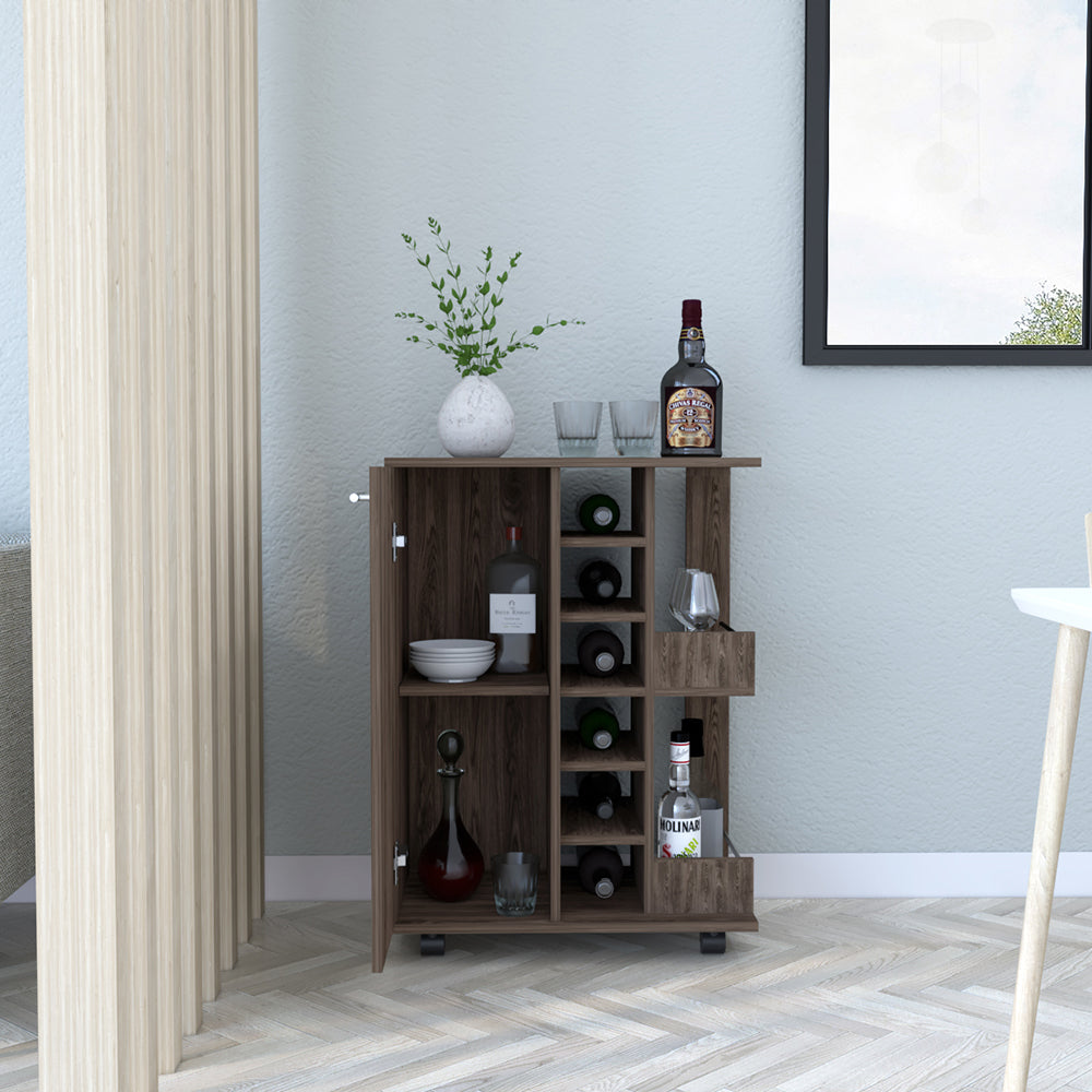 Bar Cart Wells, Four Casters - Dark Walnut