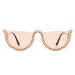 Florinda - Women Half Frame Rhinestone Round Fashion Sunglasses