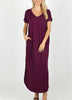 Short Sleeved Side Slit Oversized V-Neck Pocket Maxi Dress