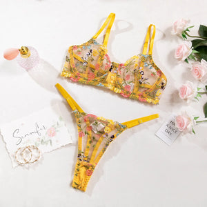 2 Pieces Transparent Embroidery Underwear Set Ellolace