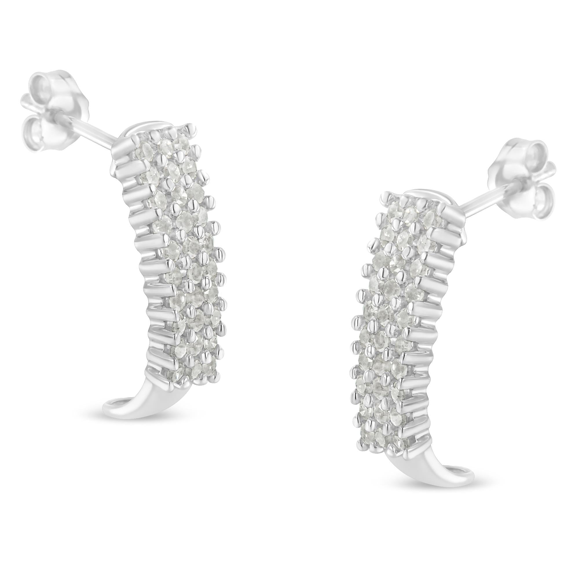 Sterling Silver Rose Cut Diamond J Shape Hoop Earrings