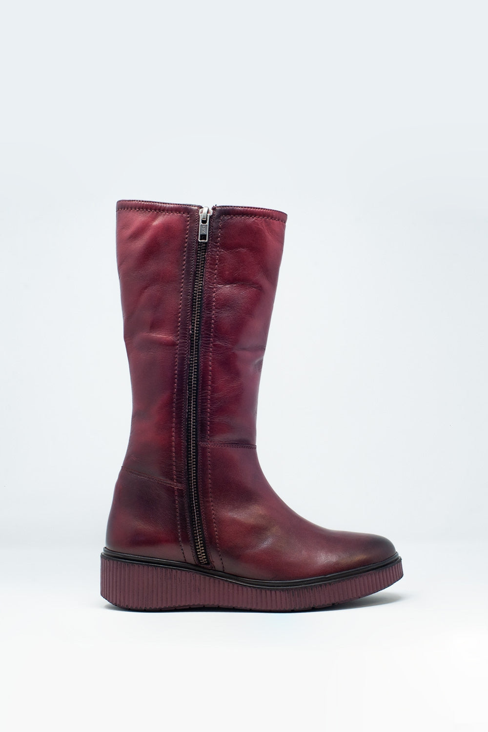 Chunky Zip Boots in Maroon