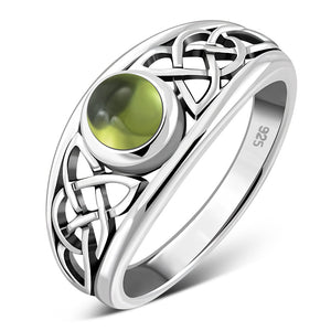 Peridot Stone Celtic Knot Silver Ring