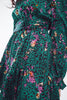 Short Printed Dress With Tiered Skirt and Ruffled Cuff in Forest Green