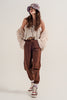 High Rise Mom Jeans With Pleat Front in Brown