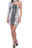 Reeves One-Sleeve Snake Print Mini Dress