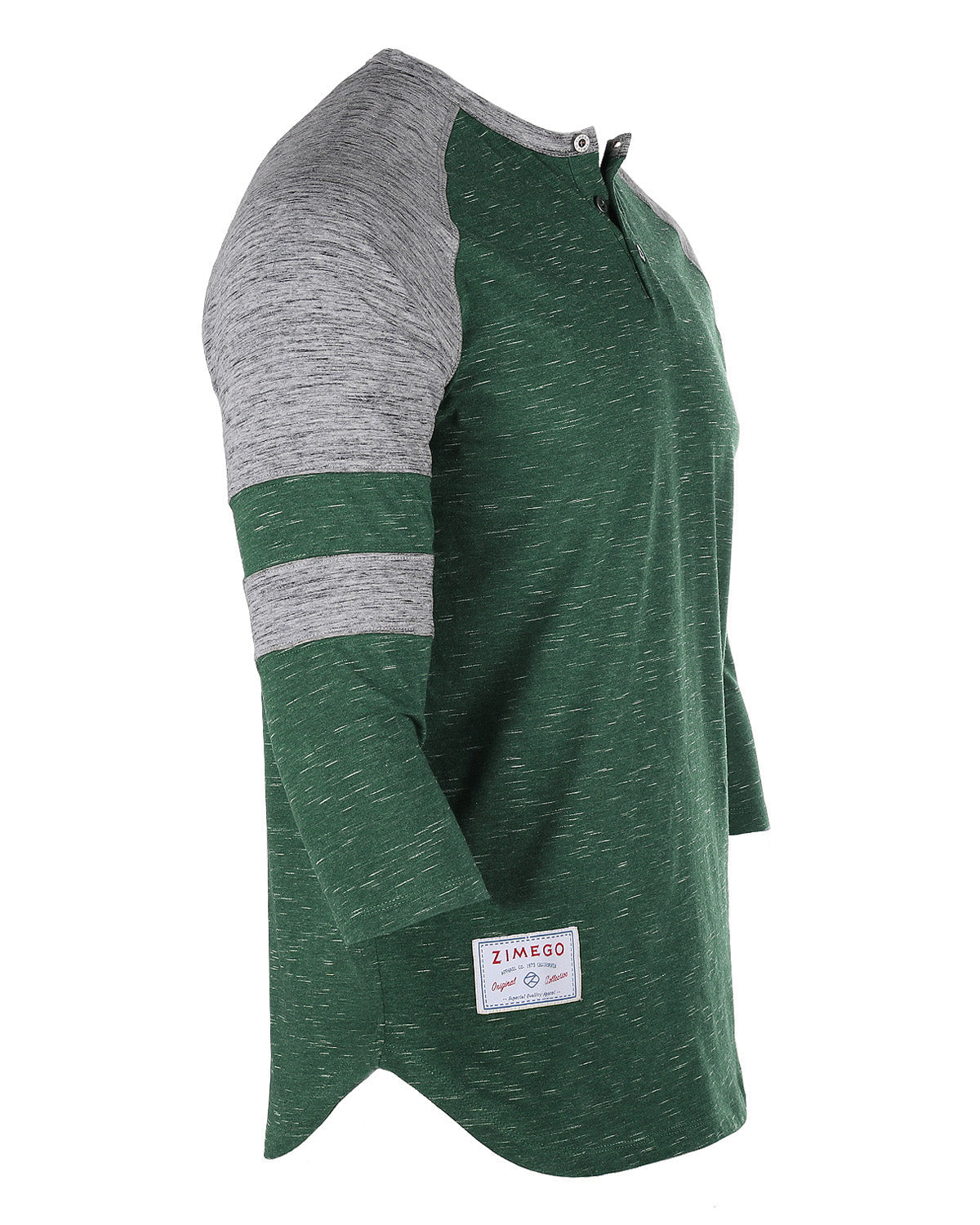 ZIMEGO Men's 3/4 Sleeve GREEN Baseball Football College Raglan Henley