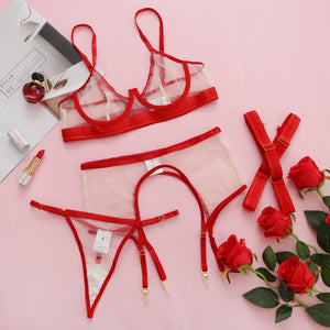 4-Pieces Seamless See Through Set Ellolace