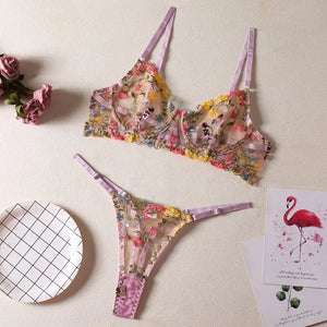 2 Pieces Transparent Embroidery Underwear Set Ellolace