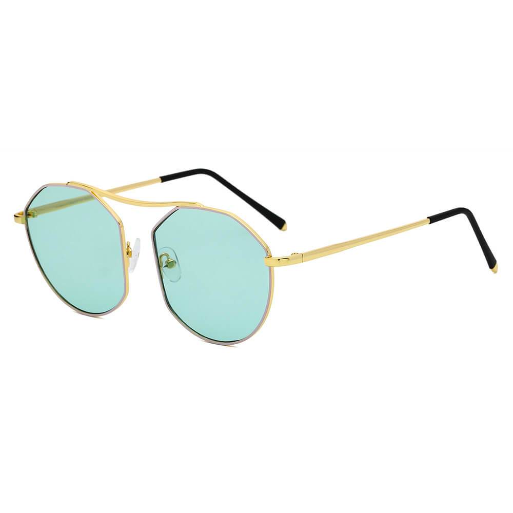 CHOCTAW - Round Tinted Geometric Brow-Bar Fashion Sunglasses