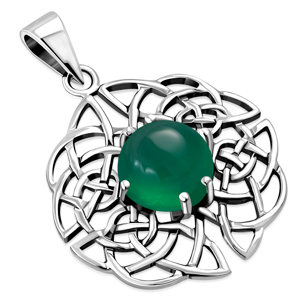 Pendentif en argent avec nœud celtique en agate verte