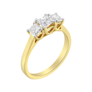 10K Yellow Gold Princess-Cut Diamond Three Stone Band Ring