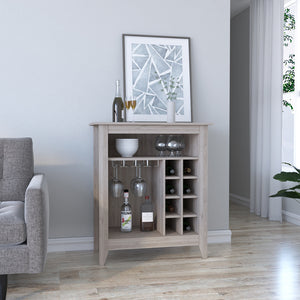 Bar Cabinet Castle, One Open Shelf, Six Wine Cubbies - Light Gray