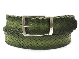 PAUL PARKMAN Ceinture en cuir tressé pour hommes Vert (ID#B07-GREEN)