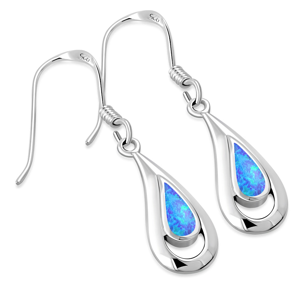 Boucles d'oreilles en argent sterling avec opale azur synthétique