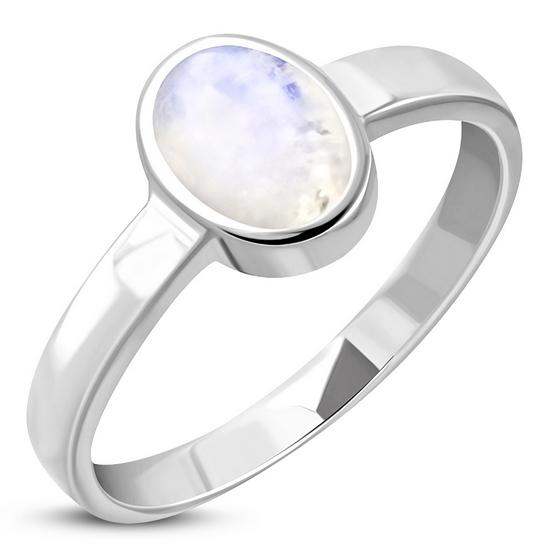 Simple Silver Rainbow Moonstone Ring