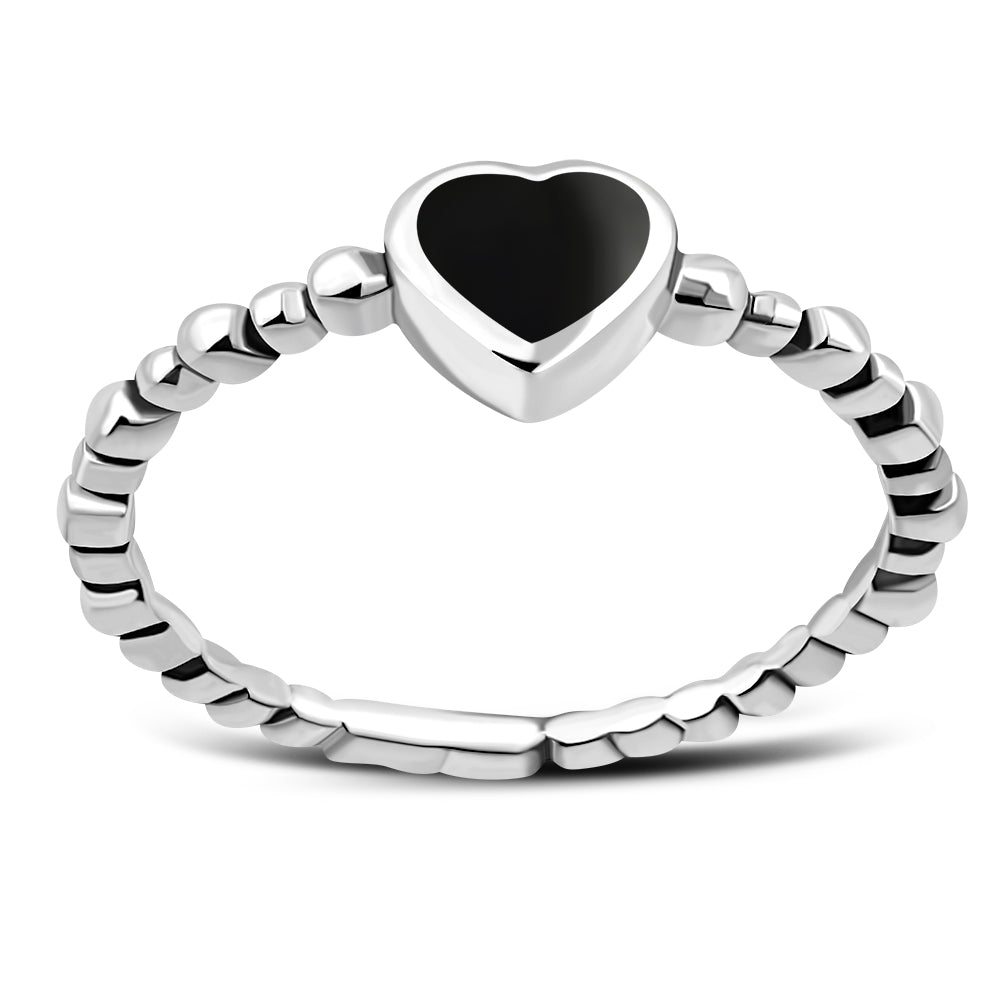 Bague en argent sterling avec cœur en onyx noir