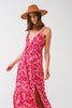 Floral Print Maxi Dress With v Neck in Pink