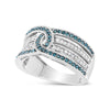 Bague en argent sterling 925 avec diamants traités de couleur blanche et bleue 1/2 carat