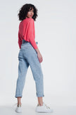 Straight Cut Jeans in Light Denim With Belt