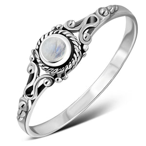 Bague fine en argent sterling avec pierre de lune arc-en-ciel