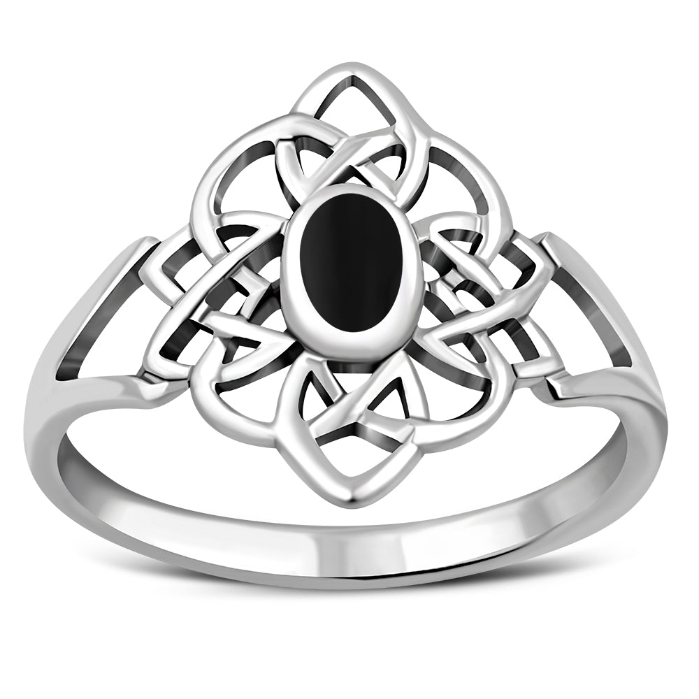 Bague en argent avec nœud celtique en onyx noir