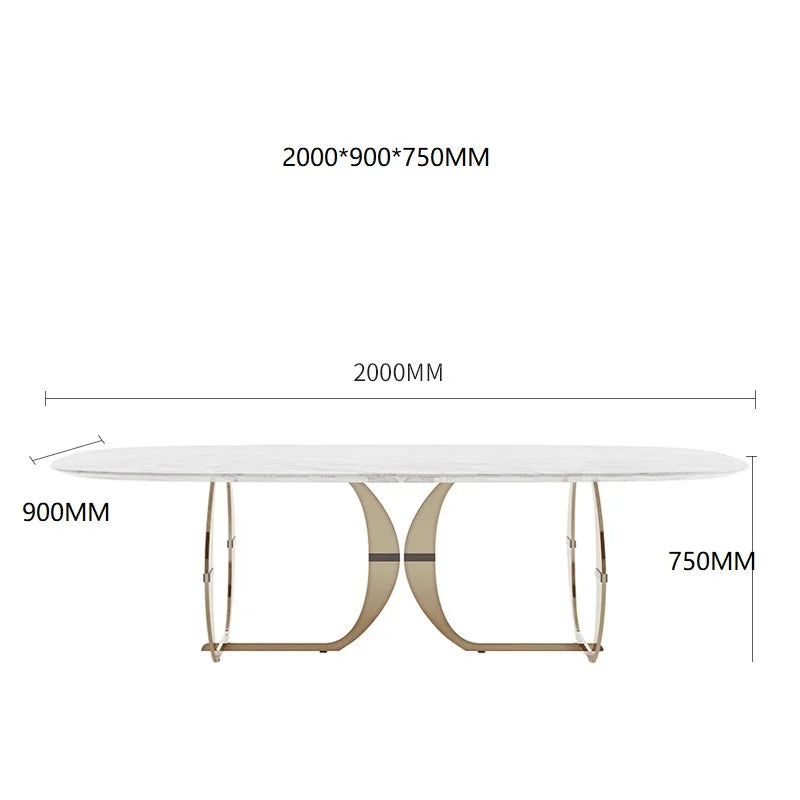 Table moderne en marbre doré italien et 6 chaises en acier inoxydable 