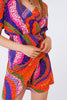 Multicolor Printed Wrap Mini Dress in Pink