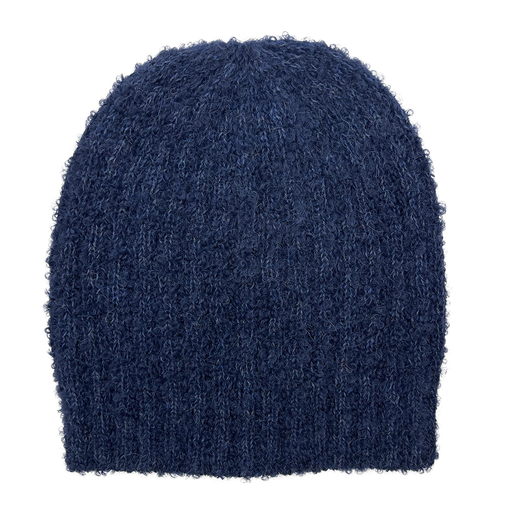 Bonnet en alpaga tricoté à boucle bleu marine