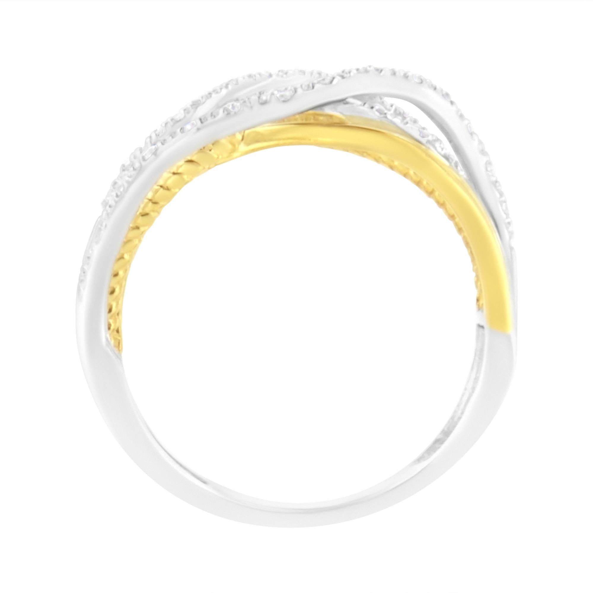 Argent sterling .925 plaqué or jaune 10 carats avec diamants 1/10 carat au total à plusieurs rangées