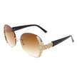 Jadeisle - Women Oval Rimless Rhinestone Design Round Oversize Sunglasses