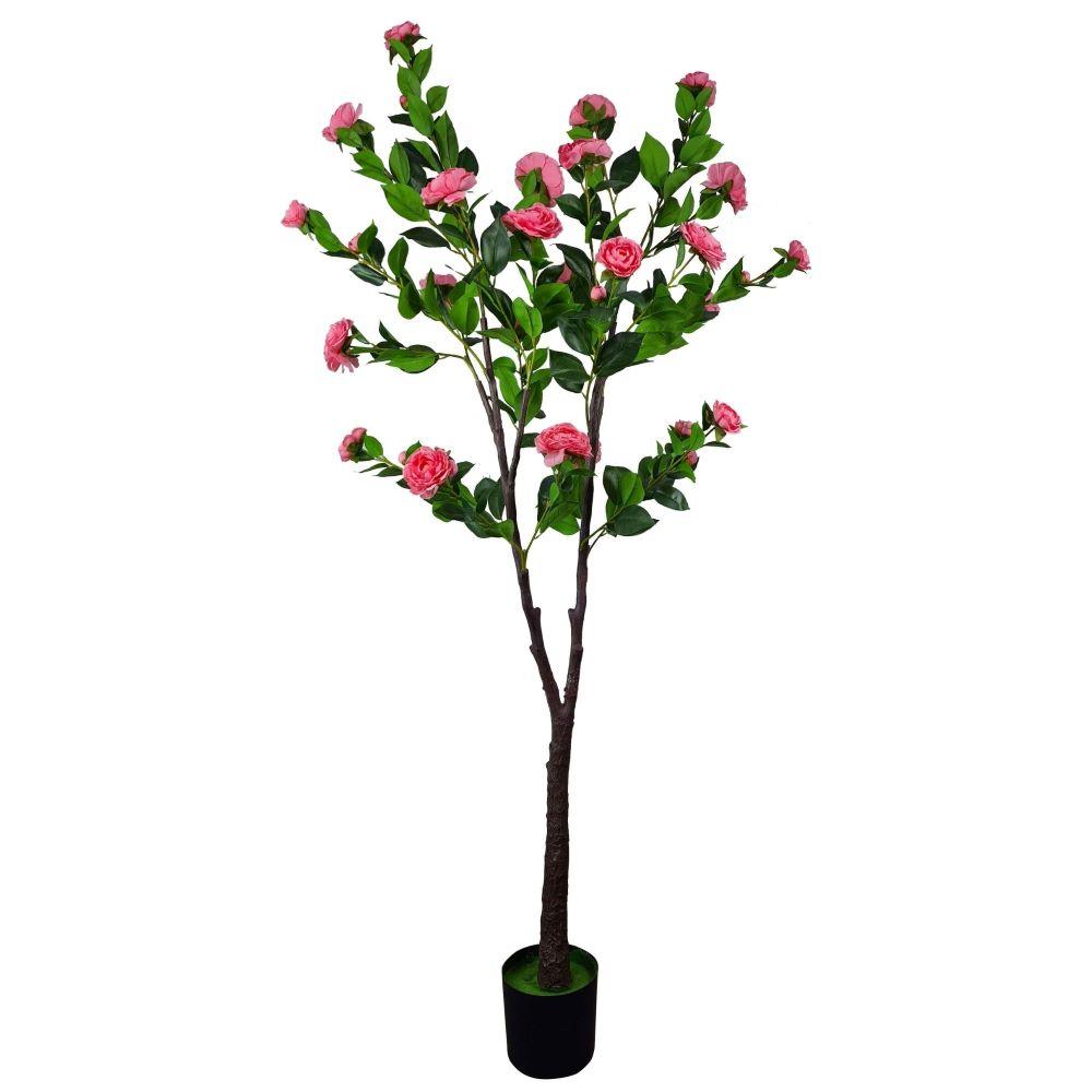 Arbre camélia artificiel rose naturel à floraison 180 cm