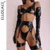 Ellolace Fetish Pvc Lingerie Sissy Cup Out Bra Leather PU Sensual Underwear Uncensored Latex Push Up Exotic Outfits With Garter