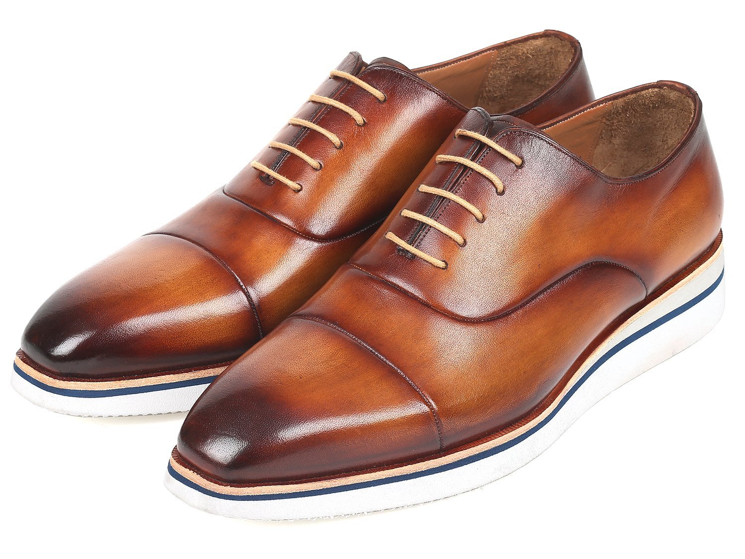 Paul Parkman Oxfords décontractés intelligents pour hommes en cuir marron et camel (ID#185-BRW-LTH)