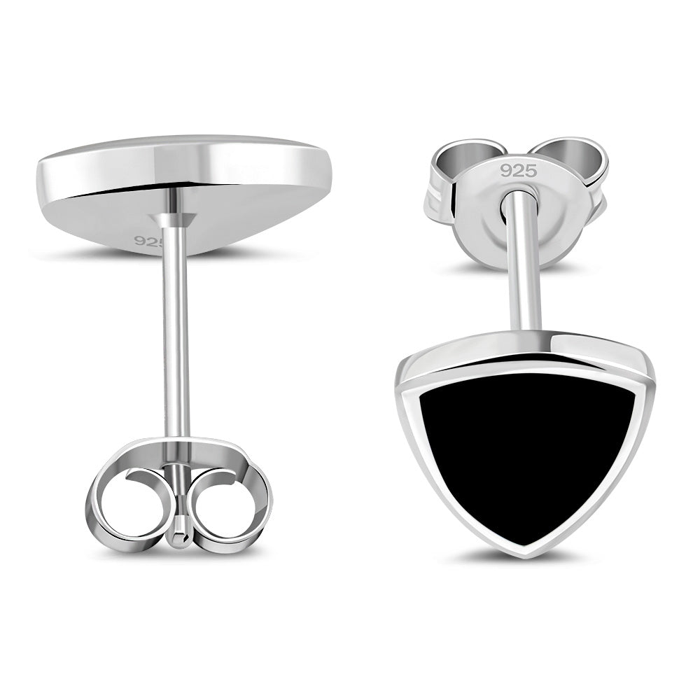 Black Onyx Triangle Stud Silver Earrings