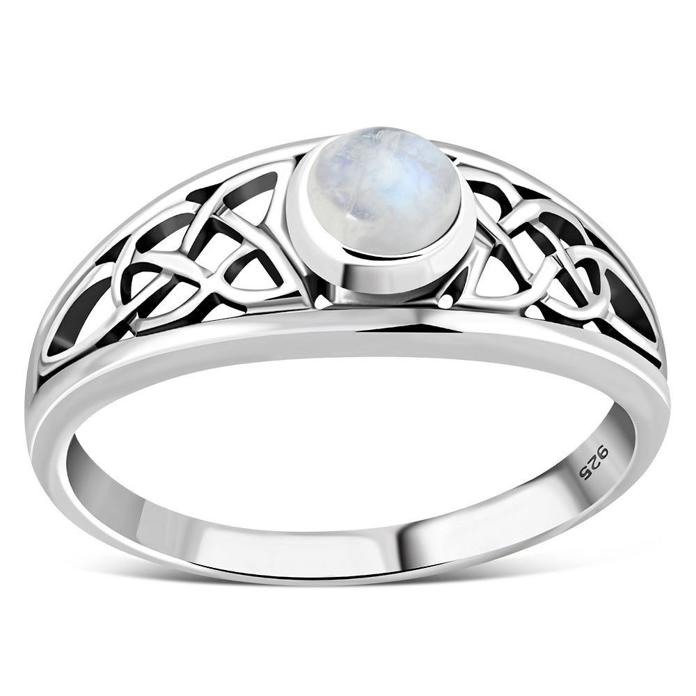 Rainbow Moonstone Celtic Silver Ring