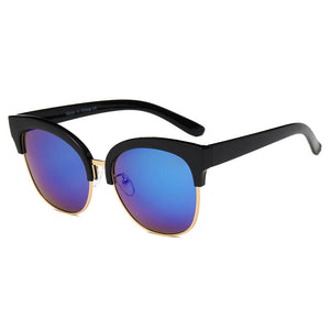 Jenison - Flat Mirrored Lens Clubmaster Horned Rim Sunglasses