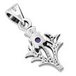 Tiny Scottish Thistle Silver Pendant Set W/ Amethyst