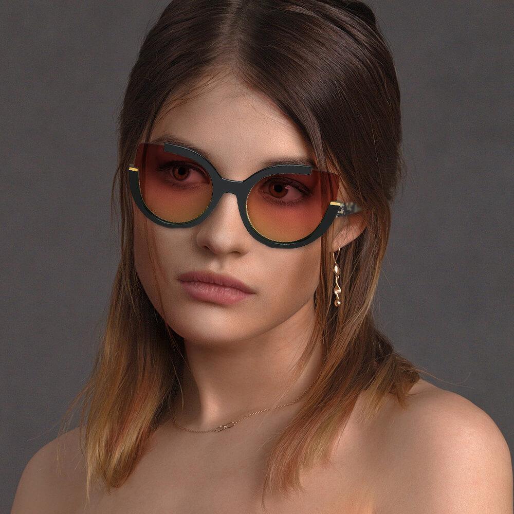 LÉNOX | Lunettes de soleil rondes œil de chat découpées pour femmes, style Vogue