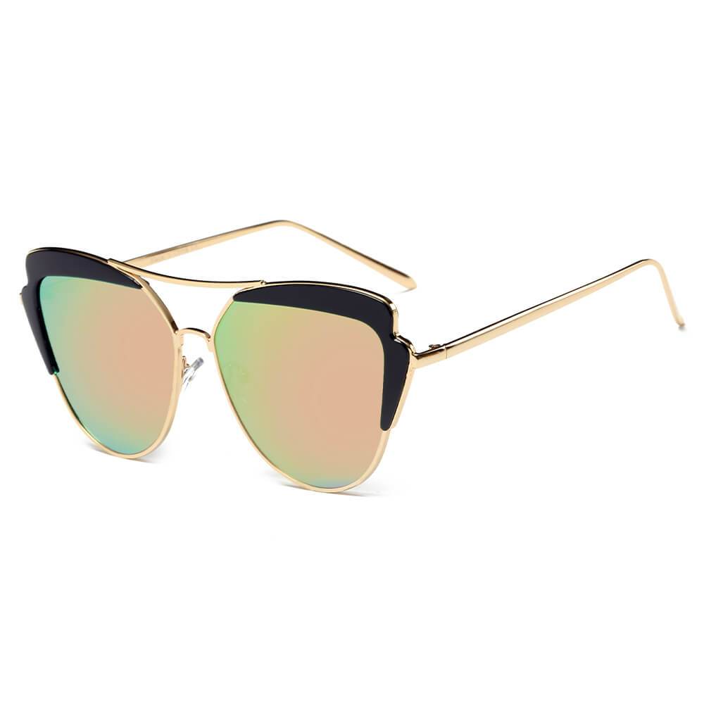 Galveston - Women's Brow Bar Mirrored Lens Cat Eye Sunglasses