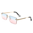 Vibrante - Rectangle Rimless Retro Tinted Fashion Flat Top Sunglasses