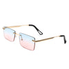 Vibrante - Rectangle Rimless Retro Tinted Fashion Flat Top Sunglasses